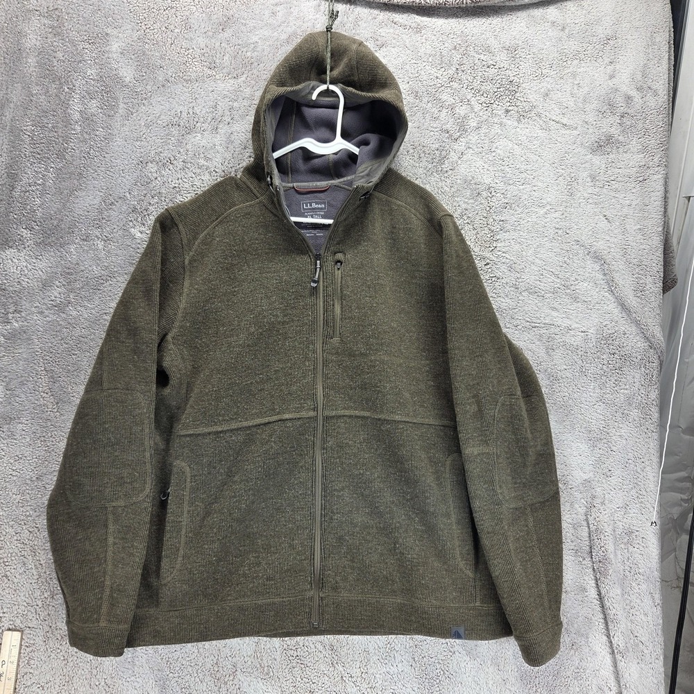 L.L. Bean Jacket Mens XLT Hooded Wool Tek Blend Fleece Lined Full Zip Outdoor